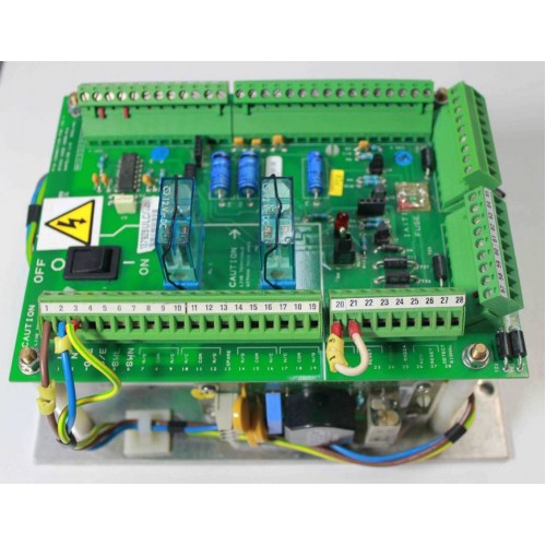 Mettler Toledo/Safeline Power Supply V3 features relays, connectors, wiring terminals, and a high voltage warning symbol.